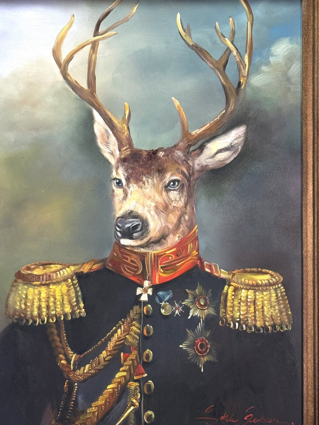 HAND PAINTED DEER IN MILITARY UNIFORM