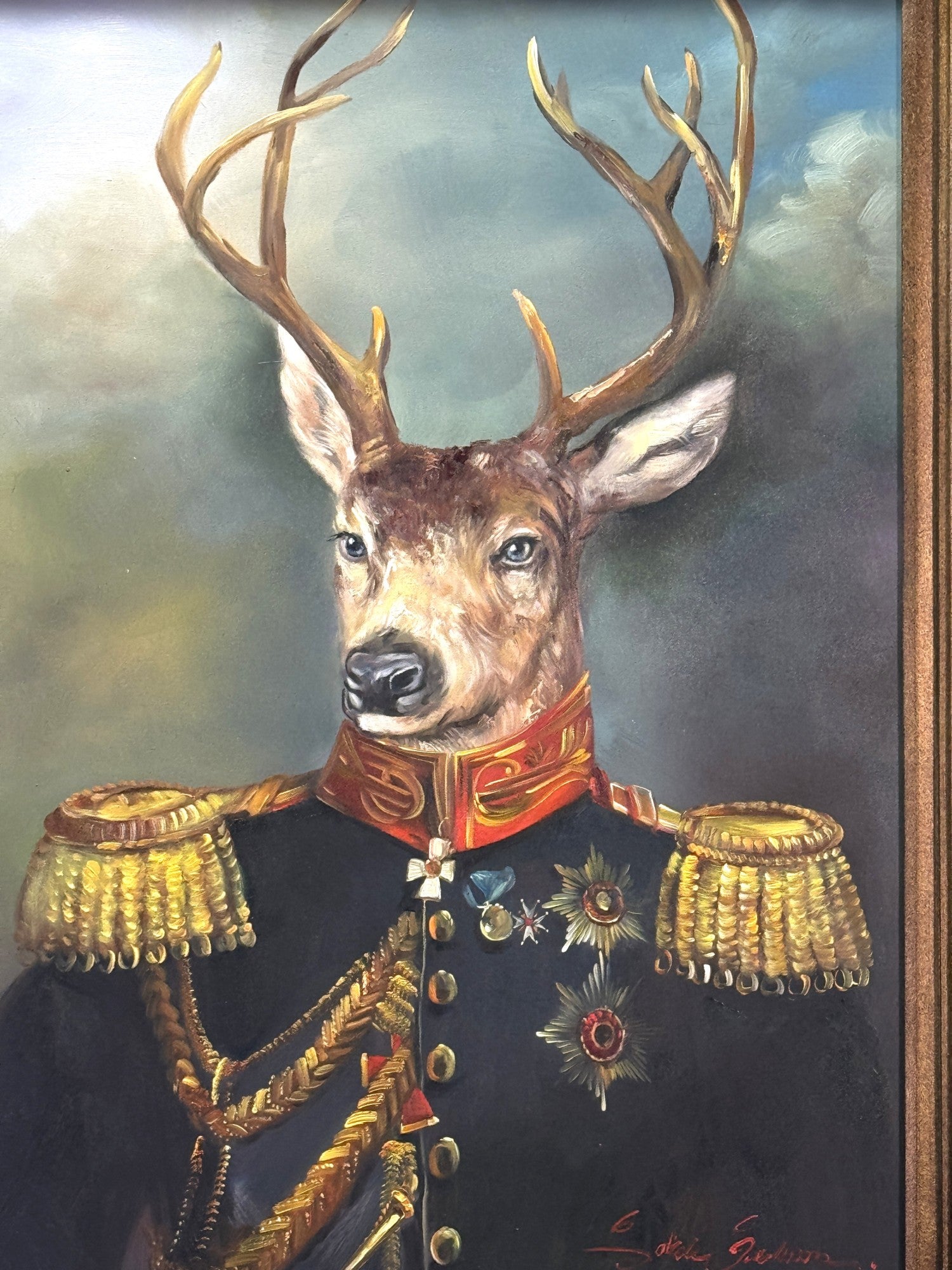 HAND PAINTED DEER IN MILITARY UNIFORM