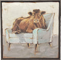COW RESTING ON BLUE COUCH PRINT ON CANVAS
