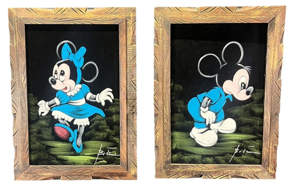 MICKEY & MINNIE MOUSE MIXED MEDIA ON BLACK VELVET