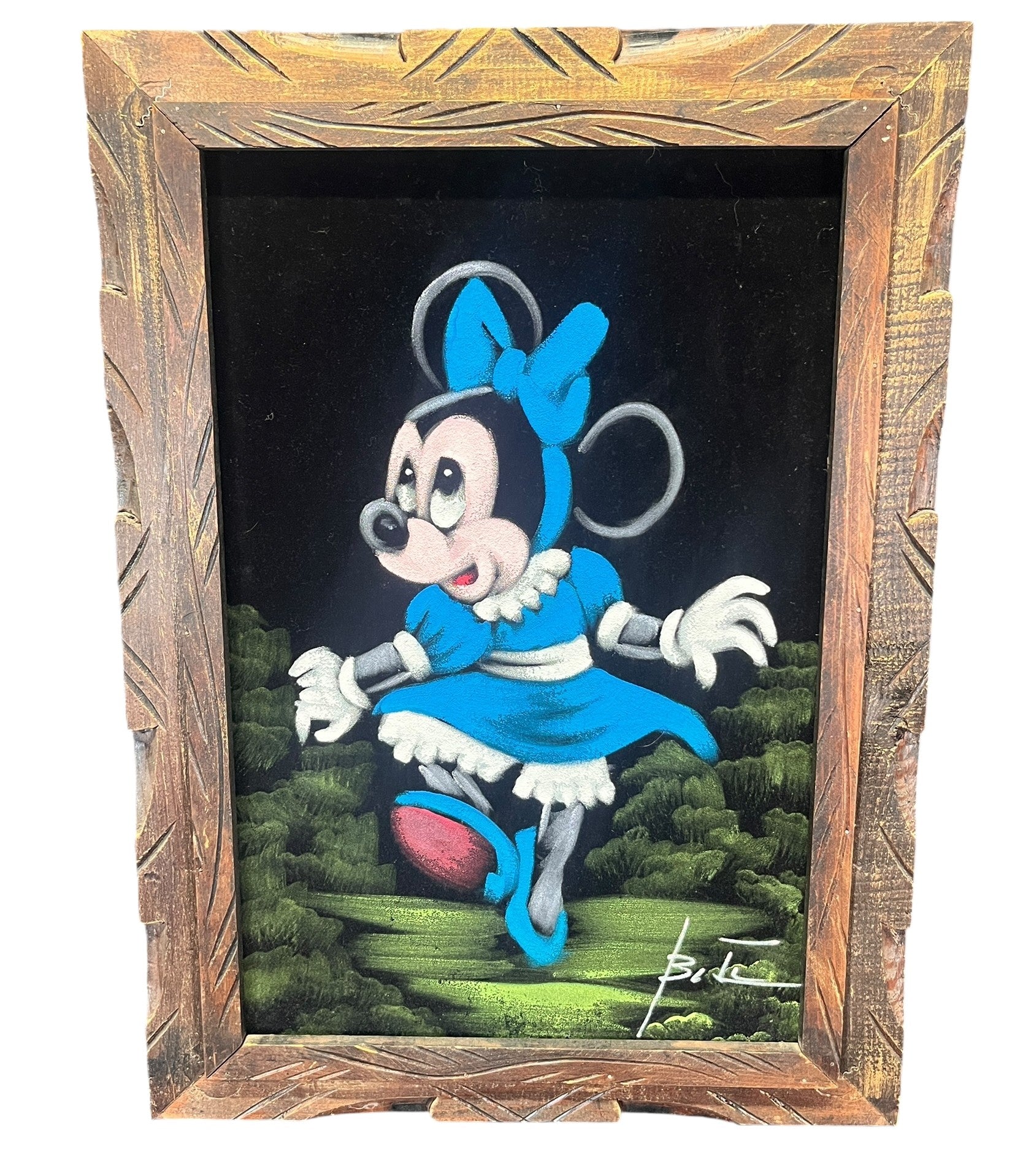 MICKEY & MINNIE MOUSE MIXED MEDIA ON BLACK VELVET