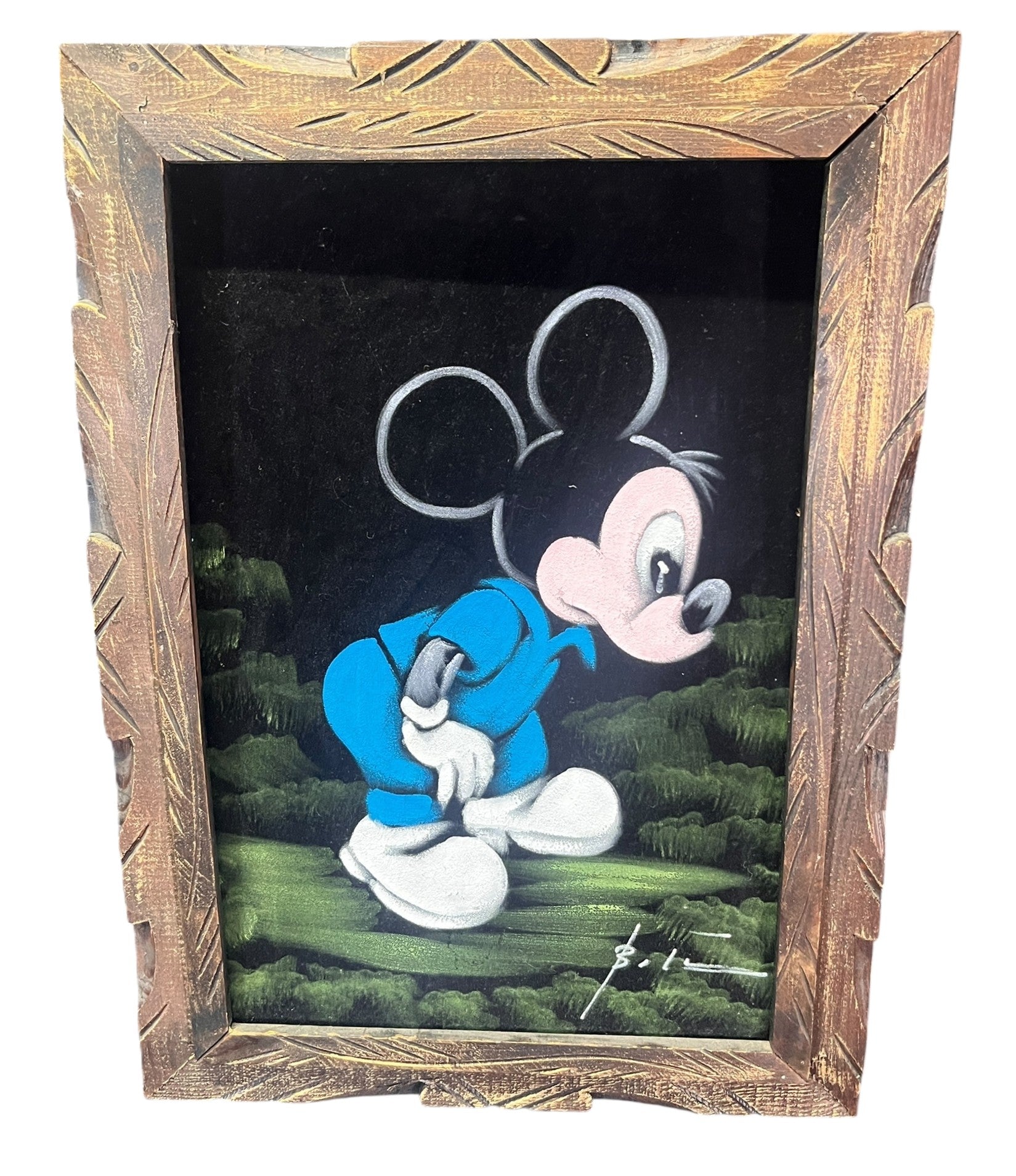 MICKEY & MINNIE MOUSE MIXED MEDIA ON BLACK VELVET