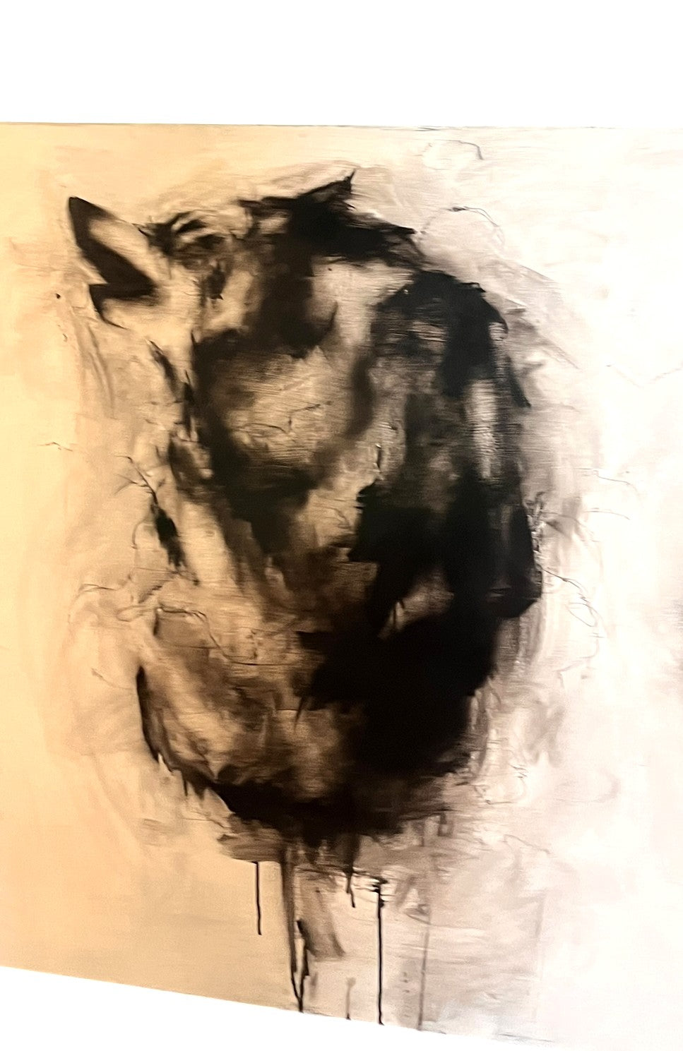 B/W WOLVES ACRYLIC ON WOOD SIGNED BY GARDNER