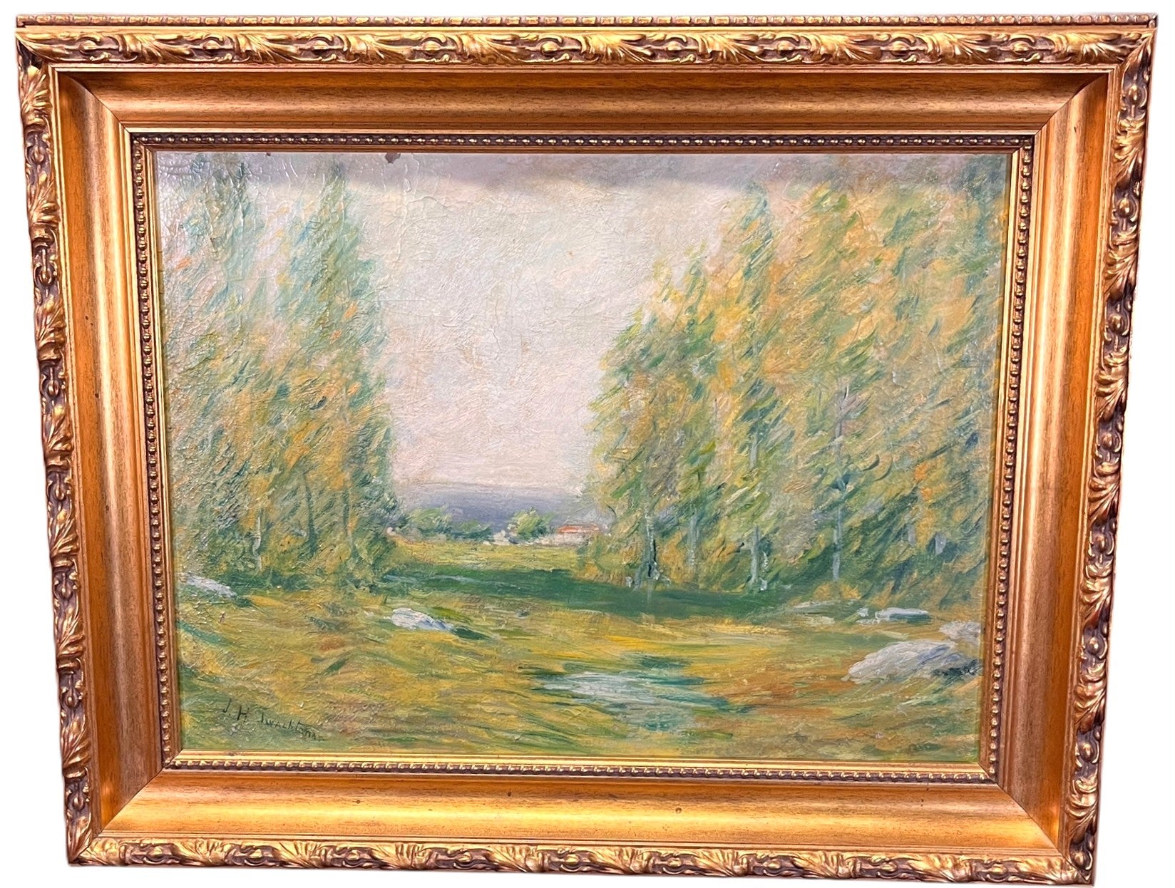 JOHN TWACHTMAN CONNECTICUT LANDSCAPE OIL ON CANVAS