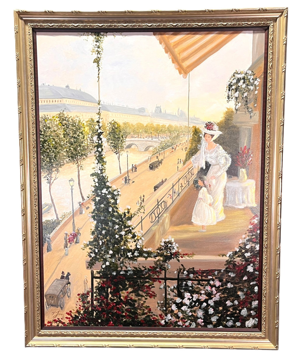T. JONES "VIEW OF THE SEINE" ACRYLIC ON CANVAS
