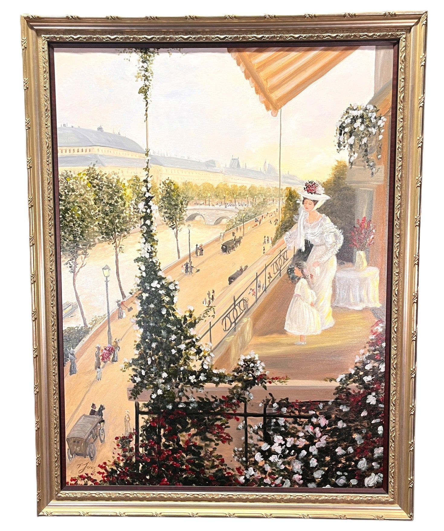 T. JONES "VIEW OF THE SEINE" ACRYLIC ON CANVAS