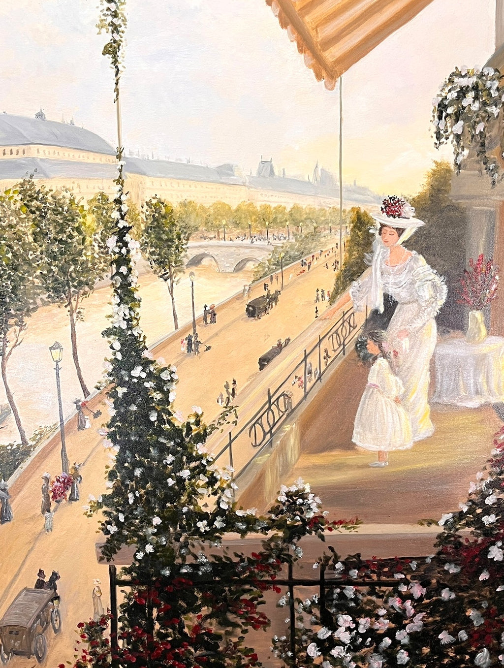 T. JONES "VIEW OF THE SEINE" ACRYLIC ON CANVAS