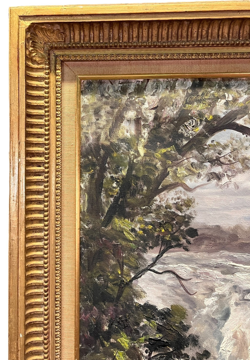 OIL ON CANVAS RIVER SCENE IN GILT FRAME