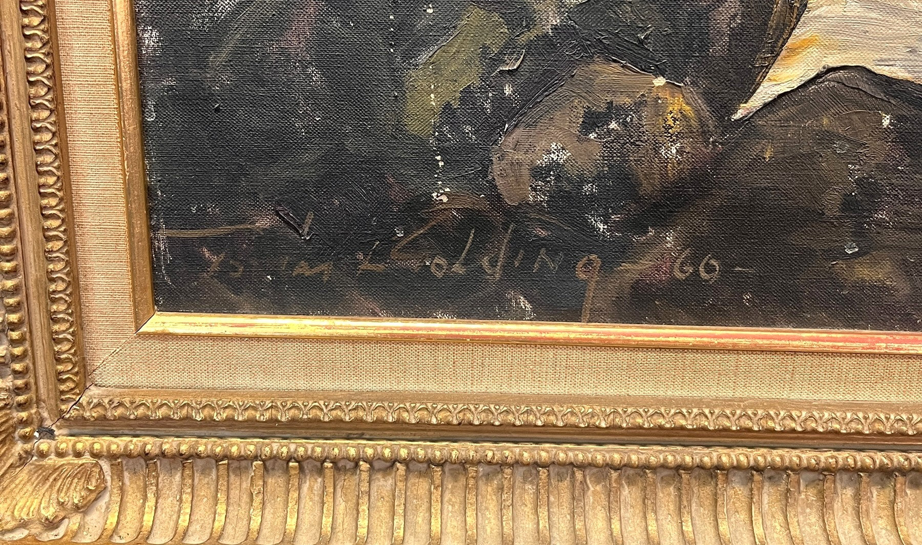OIL ON CANVAS RIVER SCENE IN GILT FRAME