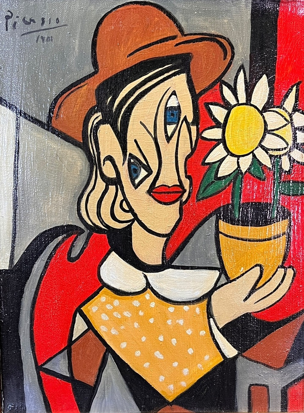 PABLO PICASSO STYLE CUBIST  PAINTING OF MAN