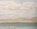 LANDSCAPE PAINTING OF MOUNTAINS BY THE SEA