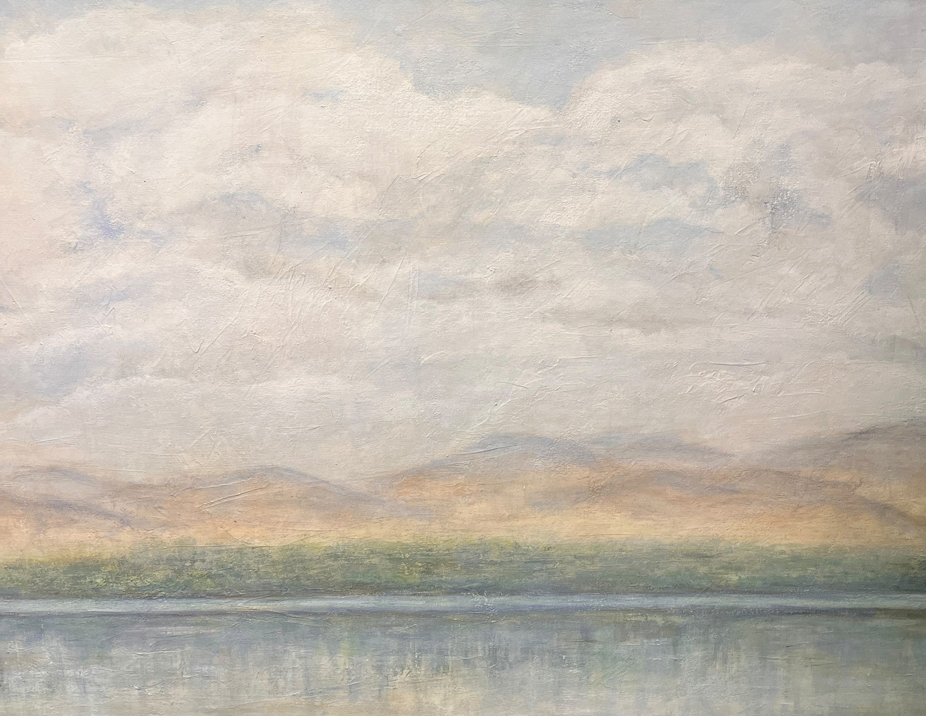 LANDSCAPE PAINTING OF MOUNTAINS BY THE SEA