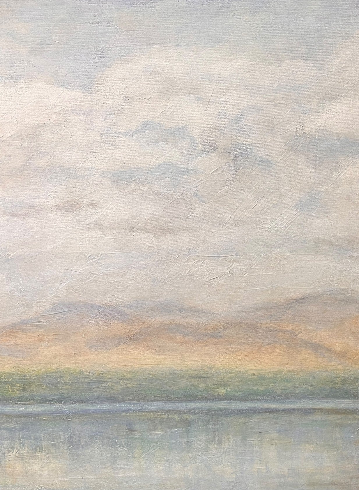 LANDSCAPE PAINTING OF MOUNTAINS BY THE SEA