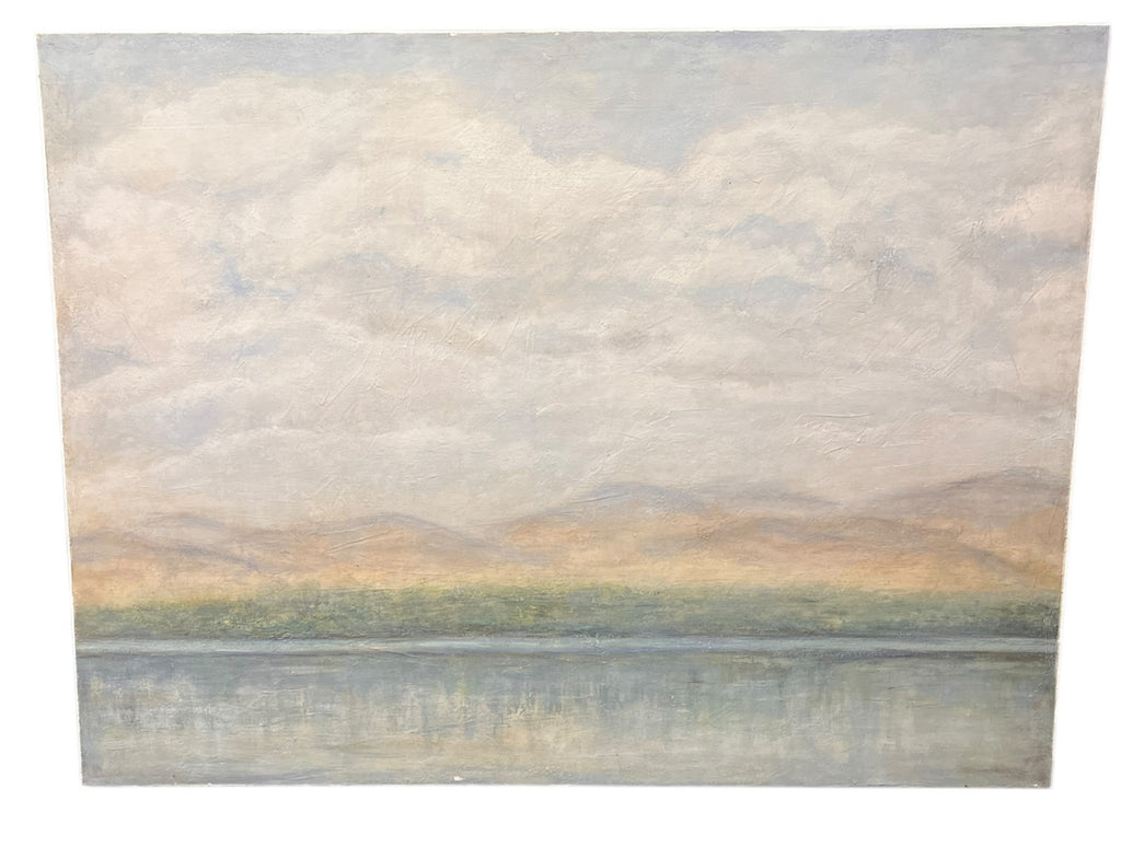 LANDSCAPE PAINTING OF MOUNTAINS BY THE SEA