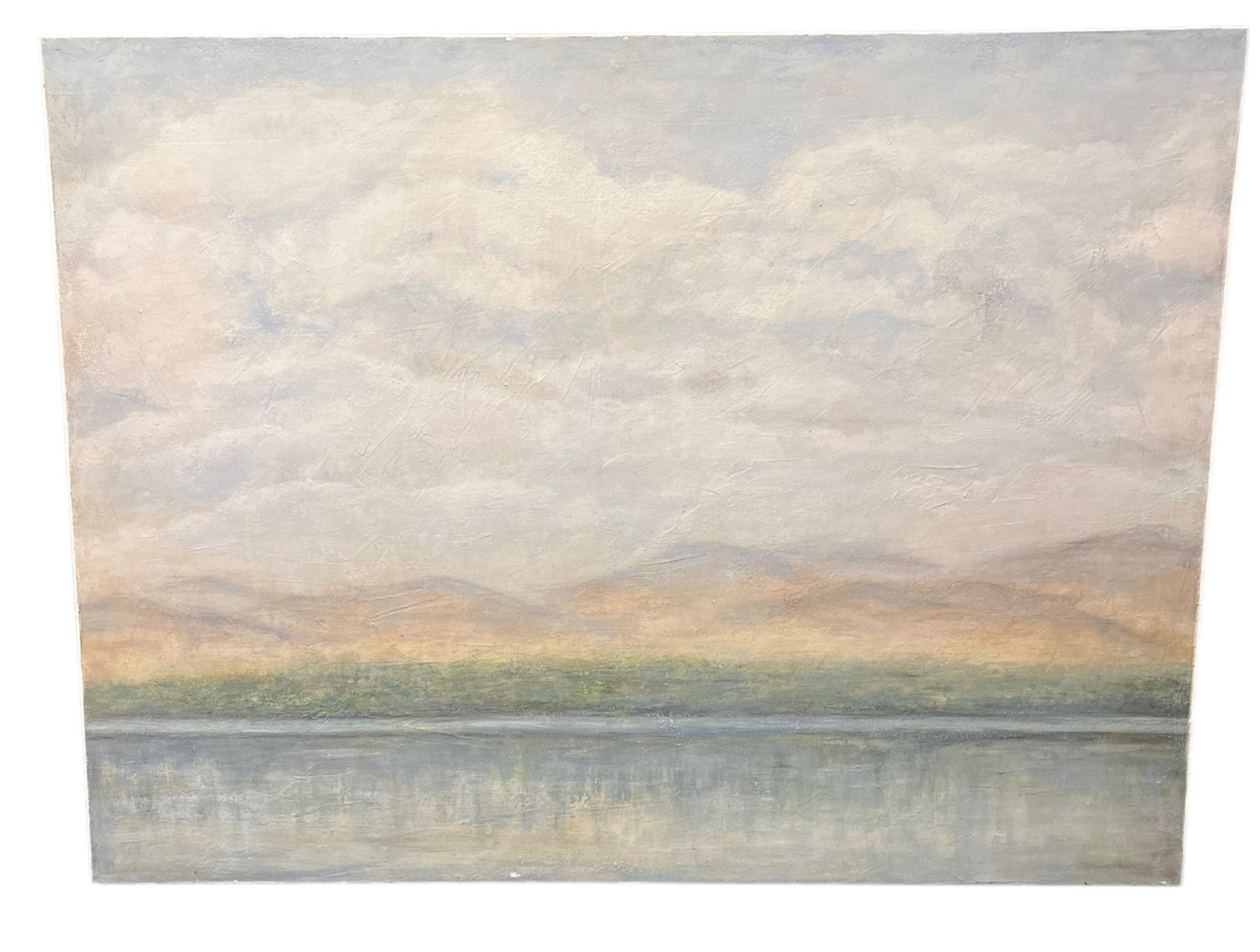 LANDSCAPE PAINTING OF MOUNTAINS BY THE SEA