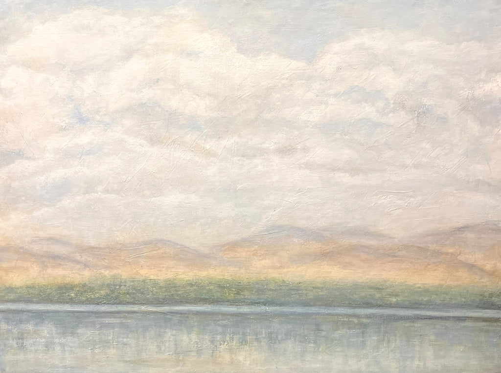 LANDSCAPE PAINTING OF MOUNTAINS BY THE SEA