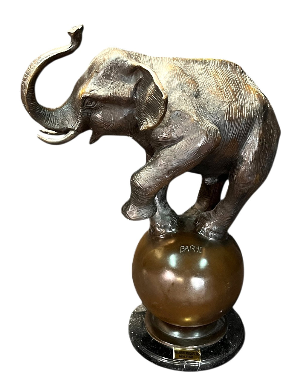 BARYE BRONZE ELEPHANT ON MARBLE PEDESTAL