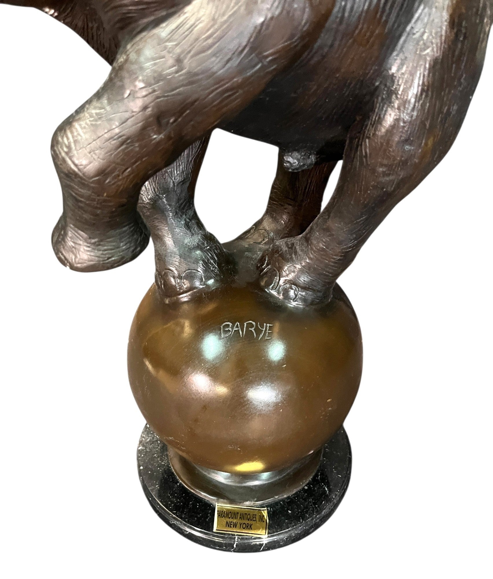 BARYE BRONZE ELEPHANT ON MARBLE PEDESTAL