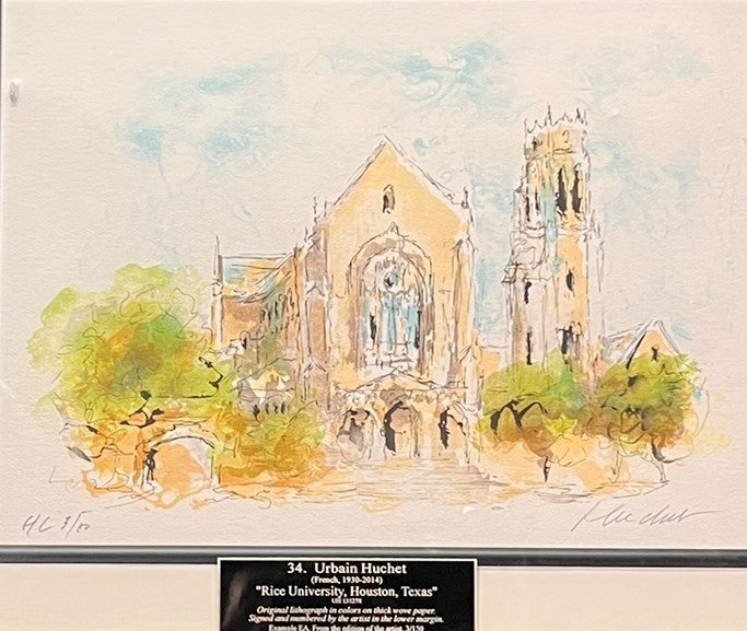 "RICE UNIVERISTY" LITHOGRAPH BY URBAIN HUCHET
