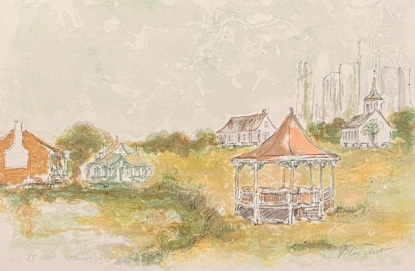 "SAM HOUSTON PARK" LITHOGRAPH BY URBAIN HUCHET