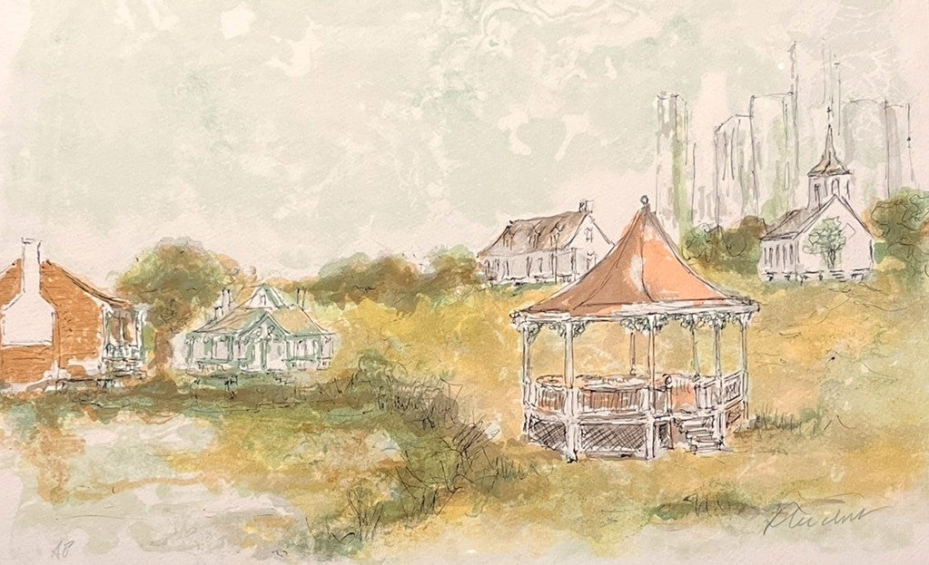"SAM HOUSTON PARK" LITHOGRAPH BY URBAIN HUCHET
