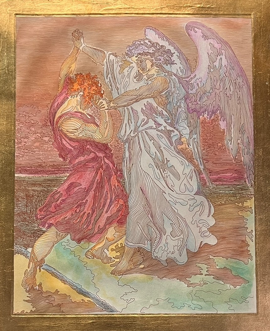 "WRESTLING THE ANGEL" ETCHING BY GUILLAME AZOULAY
